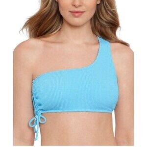$20 Salt + Cove Juniors Sandy Ribbed One-Shoulder Bikini Top Blue Size Large